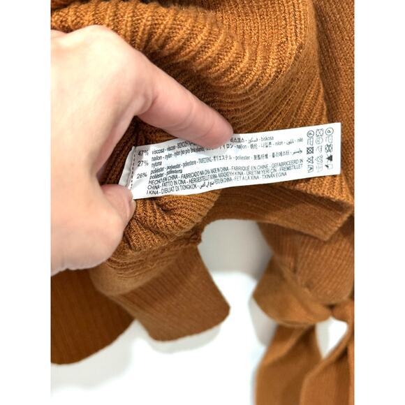 Zara Ribbed Tie Cuff Turtleneck Pullover Sweater Rust Brown Women's Size Medium - Picture 7 of 7